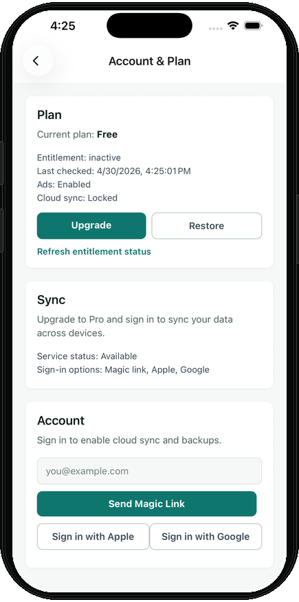 Account and Plan Screen