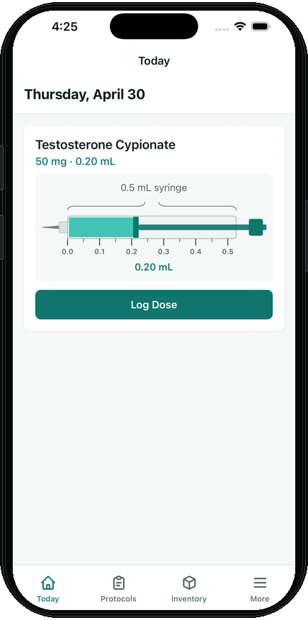 PeptideTrack Today screen