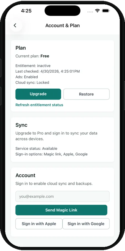 Account and Plan Screen